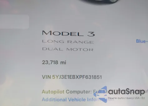 2023 Tesla Model 3 Long Range Dual Motor All-Wheel Drive z USA, uszkodzony, nr VIN 5YJ3E1EBXPF631851